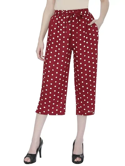 TNQ Women Rayon Dotted Capri Culottes || Polka Dotted Capri || Short Trouser || Belted Culottes