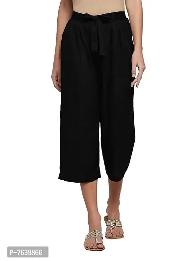 TNQ Women's Rayon Capri Culottes Short Trousers (Waist size upto 28quot; to 38quot;) (Black, Free Size)