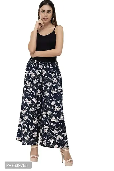 TNQ Women's Pleated Casual Palazzo Pant with Elastic Waistband Free Size (Floral)-thumb4