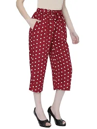 TNQ Women Rayon Dotted Capri Culottes || Polka Dotted Capri || Short Trouser || Belted Culottes (Free Size, Maroon)-thumb2