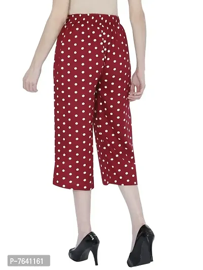 TNQ Women Rayon Dotted Capri Culottes || Polka Dotted Capri || Short Trouser || Belted Culottes (Free Size, Maroon)-thumb2