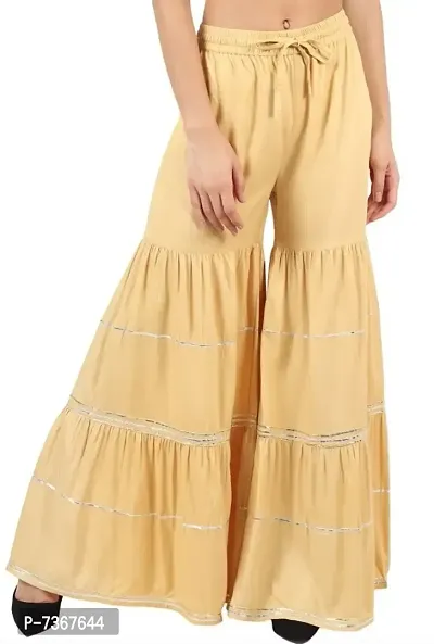 Womens Stylish and Fashionable Mid-Rise Garara/sharara Palazzo Pants with Elasticated Waist (Jumbo Size)-thumb0