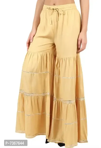 Womens Stylish and Fashionable Mid-Rise Garara/sharara Palazzo Pants with Elasticated Waist (Jumbo Size)-thumb3