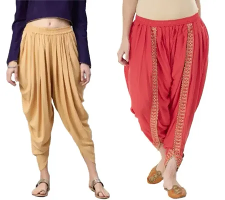 Elegant Rayon Solid And Embroidered Work Dhoti Salwar For Women Combo Pack Of 2