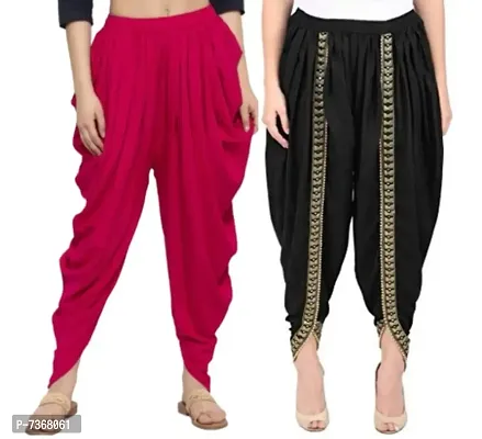 Elegant Rayon Solid And Embroidered Work Dhoti Salwar For Women Combo Pack Of 2-thumb0