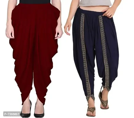 Elegant Rayon Solid And Embroidered Work Dhoti Salwar For Women Combo Pack Of 2
