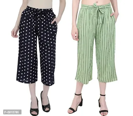Trendy Rayon Printed Belted Culottes For Women Combo Set Of 2-thumb0