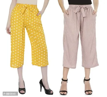 Trendy Rayon Printed Belted Culottes For Women Combo Set Of 2