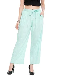 Women Rayon Printed Palazzo Pants || Striped and Dotted Belted Palazzo || Women Straight Trouser (Combo Set of 2 Pcs)-thumb1