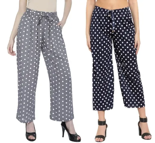 Women Rayon Polka Dot Printed Palazzo (Pack of 2)