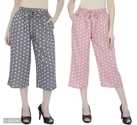 Women Rayon Dotted Capri Culottes || Short Trouser || Belted Culottes || Polka Dotted Capri (Combo Set of 2 pcs)