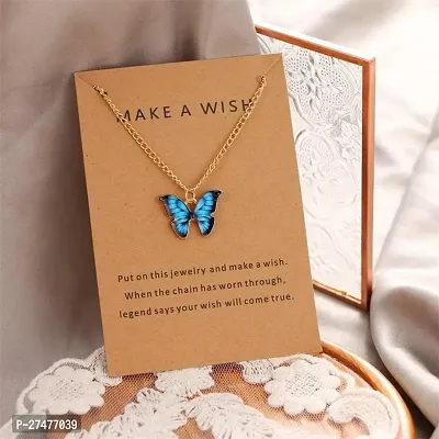 Blue Butterfly Necklace Chain Pendent for Women and Girls-thumb0
