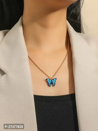 Blue Butterfly Necklace Chain Pendent for Women and Girls-thumb2