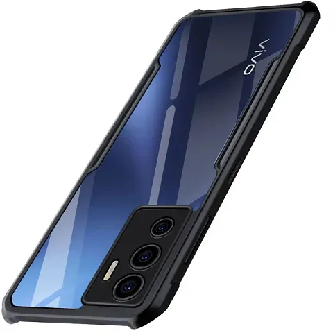 CELZO Ultra Thin Shock Proof 4 Sides Protection Clear Transparent Back Cover Case with Black Border for Vivo V23E - {Transparent/Black}