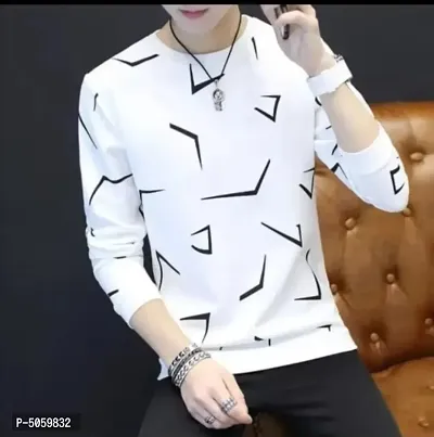 Trendy Stylish Cotton Blend Printed Round Neck Tee for Men-thumb0