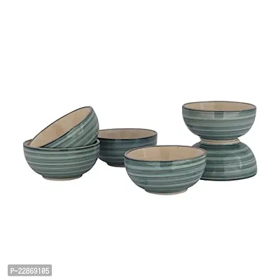 Lyallpur Stores Ceramic Bowl (Pack Of 6,Green Color) Line Design Embossed Halwa Serving Bowls For Giftingandserving Biscuit,Namkeen,Snacks Etc. Medium Size,Kheer Serving Katori Bowl Set,200 Milliliter-thumb2