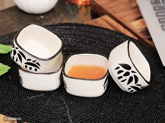 Lyallpur Stores Ceramic Chutney Bowl Set, Square Shape - Small Size (Pack Of 4, White And Black Color) Ceramic Chatni Katori Serving For Kitchen And Dining. Sauce Bowl Pickle Serving Bowl For Home.
