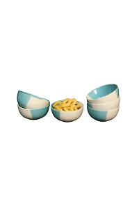 Lyallpur Stores Ceramic Studio Pottery Serving Bowl Set Olive Green And White Color (Pack Of 6, Round) For Snacks, Cereal, Serving Dessert Microwave And Dishwasher Safe Bowls - 180 Ml Capacity-thumb1