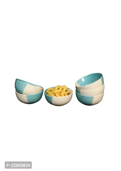 Lyallpur Stores Ceramic Studio Pottery Serving Bowl Set Olive Green And White Color (Pack Of 6, Round) For Snacks, Cereal, Serving Dessert Microwave And Dishwasher Safe Bowls - 180 Ml Capacity-thumb2