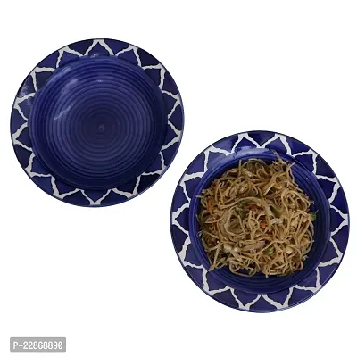 Lyallpur Stores Ceramic Plates Royal Blue Color, Medium Size (Pack Of 2, 7 Inch) Soup Plate Snack Plate Nodules Plate Microwave And Dishwasher Safe For Serving Your Family, Friends And Guest.-thumb2