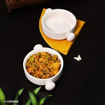 Lyallpur Stores Ceramic Studio Pottery Serving Bowl Set Olive White Color (Pack Of 2, Round) For Snacks, Cereal, Serving Dessert Microwave And Dishwasher Safe Bowls - 250 Ml Capacity