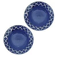 Jimkia Ceramic Side Plate Blue Moroccan Pasta Plate Serving Plates, Soup Plate For Serving Chowmine, Pasta, Snacks And Breakfast, Set Of 2 Big Plates (Microwave And Dishwasher Safe)-thumb1
