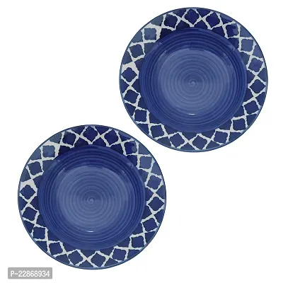 Jimkia Ceramic Side Plate Blue Moroccan Pasta Plate Serving Plates, Soup Plate For Serving Chowmine, Pasta, Snacks And Breakfast, Set Of 2 Big Plates (Microwave And Dishwasher Safe)-thumb2