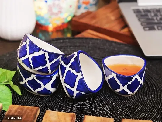 Lyallpur Stores Ceramic Chutney Bowl Set, Triangle Shape - Small Size (Pack Of 4, Royal Blue Color) Ceramic Chatni Katori Bowls For Serveware And Dinnerware. Sauce Bowl Pickle Serving Bowl For Home.