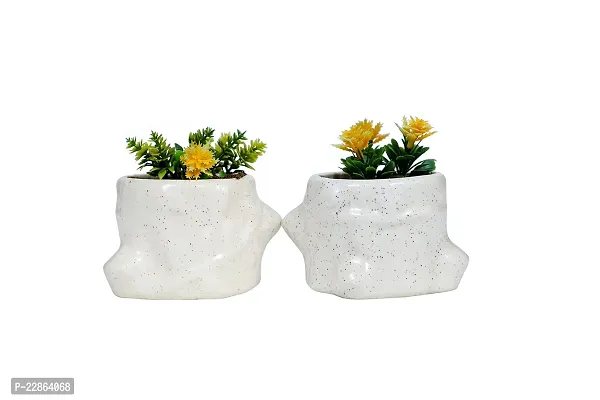 Best Quality Ceramic Pots for Plants Tree Shape - Small Size (White Color, 6 cm) Ceramic Planters for Indoor Plants, Living Room. [Plant Not Included, Pack of 2]-thumb2