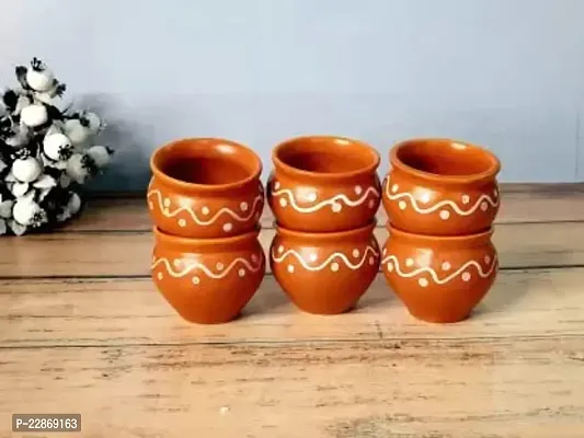 Lyallpur Stores Ceramic Chutney Bowl Set, Jaipuri Style Small Handi Chatni Bowls (Pack Of 6, Brown Color) Serving Bowl For Sauce, Pickle, Salt, Dry Spices, Dip, Mayonnaise Etc.