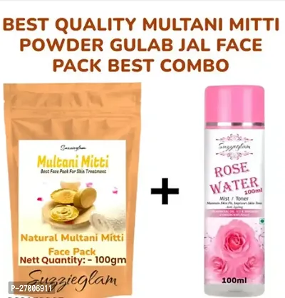 Suzzieglam Pure And Natural Gulab Jal(100Ml) Pure And Natural Multani Mitti Powder(100Gm) Best Quality Face Pack Combo Multani Mitti + Gulab Jal