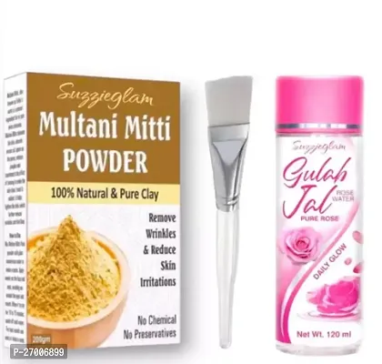 Pure Multani Mitti(200Gm) Pure And Natural Gulab Jal(120Ml) Face Pack Brush(1Pc)