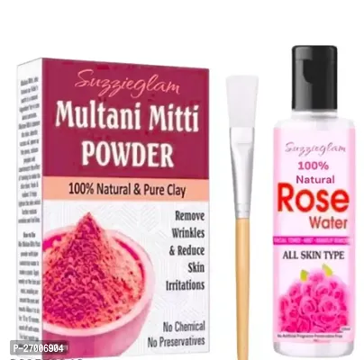 Pure Multani Mitti(200Gm) Pure And Natural Gulab Jal(120Ml) Face Pack Brush(1Pc)-thumb0