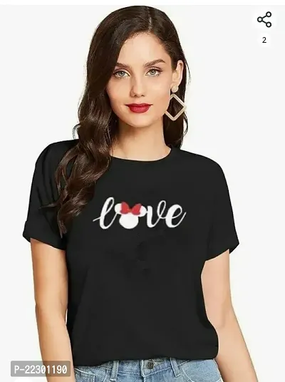 Elegant Cotton Black Printed Short Sleeves T-Shirt For Women