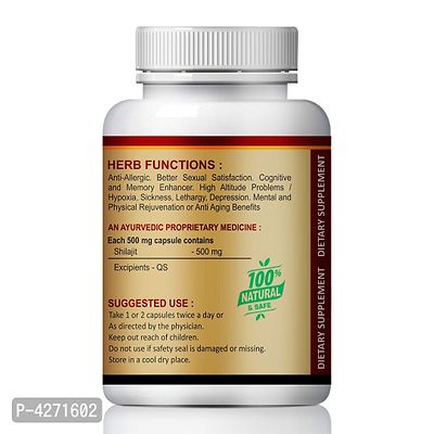 Pure Shilajit Herbal Capsules For High Altitude Sickness 100% Ayurvedic (60 Capsules)-thumb3