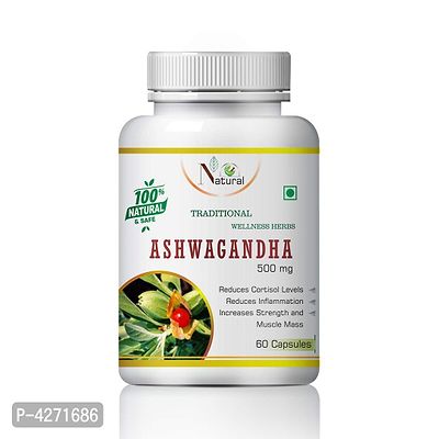 Ashwagandha Herbal Capsules For Reduces Cortical Levels 100% Ayurvedic (60 Capsules)-thumb2