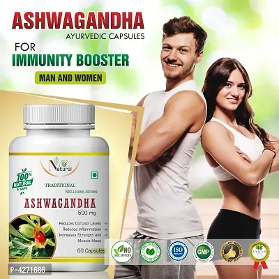 Ashwagandha Herbal Capsules For Reduces Cortical Levels 100% Ayurvedic (60 Capsules)-thumb0