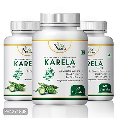 Karela Herbal Capsules For Helps You Get A Glowing Skin 100% Ayurvedic (180 Capsules)-thumb2
