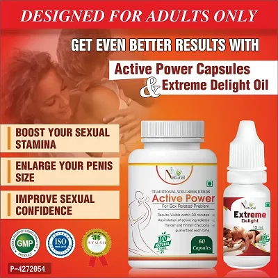 Active Power  Extreme Delight For Best Sex Capsules And Oil For Men Long Time Sex (60 Capsules + 15 Ml)