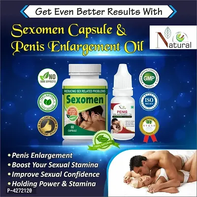 Sexomen Capsules  Penis Enlargement Oil For Sex Power Capsule And Oil For Men Long Time (60 Capsules + 15 Ml)