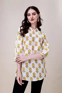 Elegant Yellow Cotton Printed Tunic For Women-thumb2