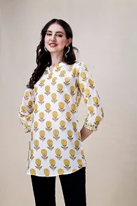 Elegant Yellow Cotton Printed Tunic For Women-thumb1