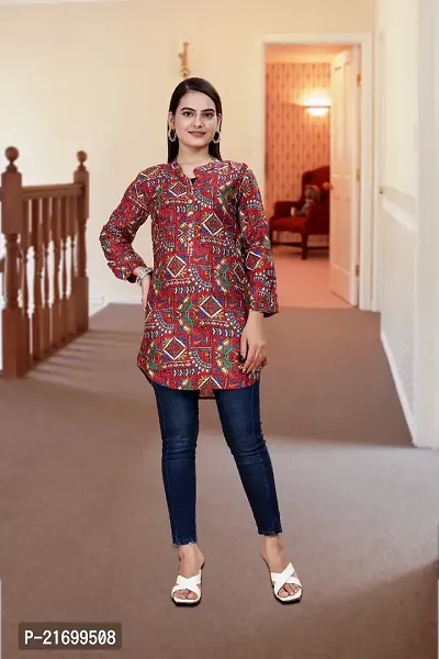 Elegant Red Rayon Printed Tunic For Women