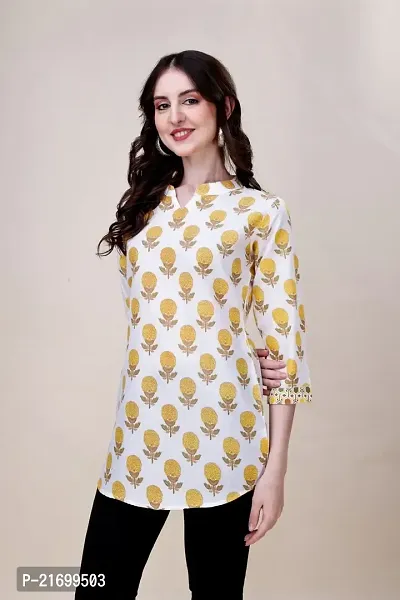 Elegant Yellow Cotton Printed Tunic For Women-thumb4
