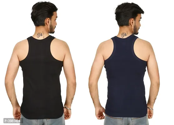 Men Multicoloured Cotton Striped Square Neck Vests (Pack of 2)-thumb2