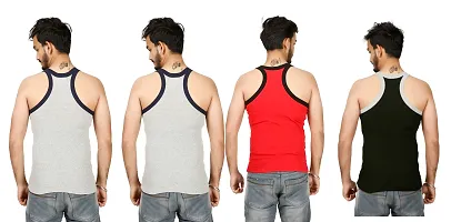 Men Multicoloured Cotton Solid Square Neck Vests (Pack of 4)-thumb1