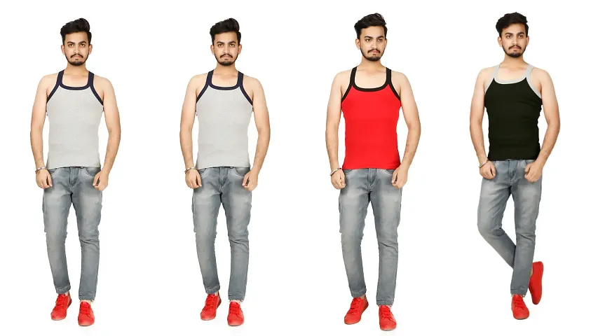 Pack Of 4 Solid Cotton Gym Vests
