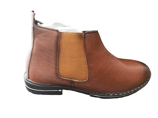 Stylish Brown Leather Solid Heeled Boots For Men