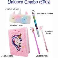 Best Birthday Return Gift Set Combo unicorn fur , unicorn furry notebook for girls with fur pencil box, pencil pouch, unicorn pen, unicorn bullet pencil , designer eraser 7 pieces stati-thumb1