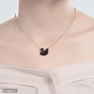 Rose Gold Plated American Diamond Beautiful Black Duck Shape Daily wear Necklace Copper Chain-thumb0